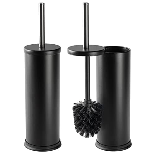 Image of Harbour Housewares Matte Black Toilet Brush and Holders Pack of 2 – Stainless Bathroom Accessories with Non Slip Bases – Rust Resistant Cleaning Brush Sets for Compact, Modern and Hygienic Home Spaces
