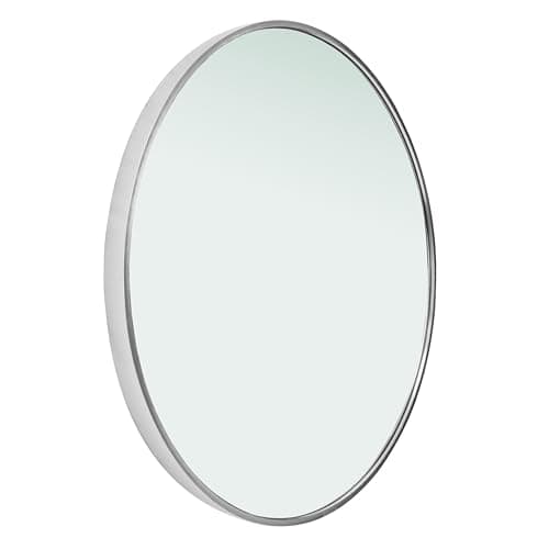Image of Home Selections Round Metal Wall Mirror 20" (50 cm) Circle Wall Mounted Mirror, Aluminium Frame, Chrome