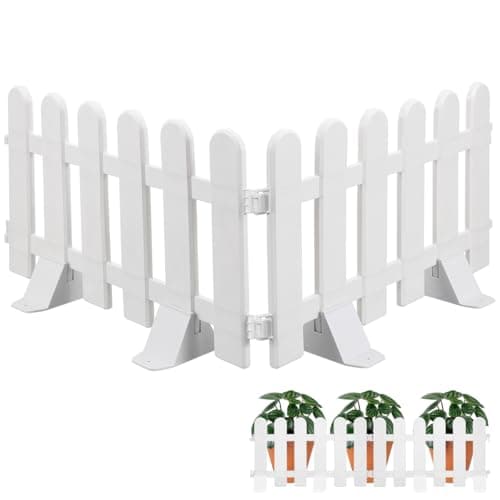 Image of Toddmomy White Plastic Garden Fence Panel with 4 Bases 19.69In High Decorative Picket Fence for Yard Flower Beds Courtyard Landscape Edging