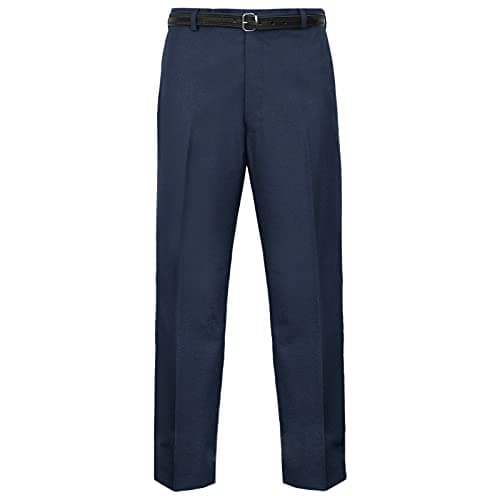 Image of MyShoeStore Mens Formal Trousers Casual Business Office Work Home Belt Loops Smart Dress Pants Straight Leg Flat Front Everpress Pockets Waist (Navy Blue, 38/31)
