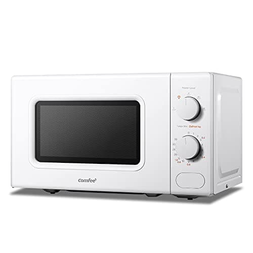 Image of COMFEE' 700W 20L White Microwave Oven With 5 Cooking Power Levels, Quick Defrost Function, And Kitchen Manual Timer - Compact Design CM-M202CC(WH)