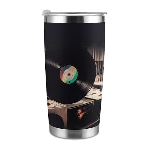 Image of MUSM Vinyl Records 20 Oz Tumbler with Leakproof Lid Stainless Steel Insulated Coffee Cup Double Wall Vacuum Travel Mug Large Capacity Car Cups for Hot And Cold Drinks