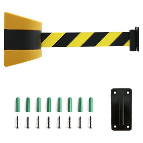 Image of Tavkomco Retractable Belt Barrier, with mounting accessories,2/3/5/10m Wall Mount Safety Cordon Barrier,Queuing Safety Tape Cordon, Airports, Banks, School(B,5M/16.4FT)