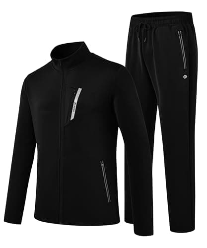 Image of MoFiz Men's Tracksuits Full Set Gym Jogging Top & Bottoms Joggers Workout Fitness Running Sweat-Suits Sportswear Set Zip Pockets Black Tag US M