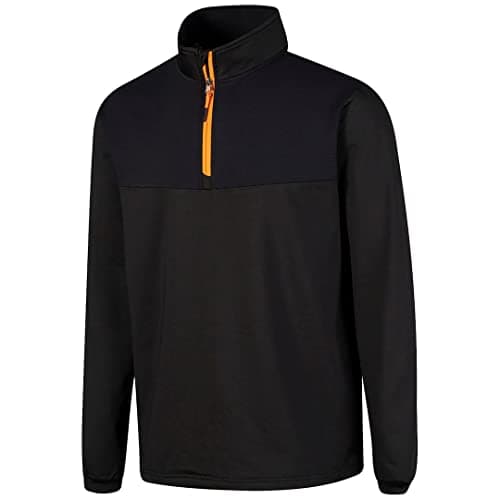 Image of Island GREEN Mens Rib Yoke 1/4 Zip Top Layer Stretch Golf Sweater Pullover Black/Tangerine XL