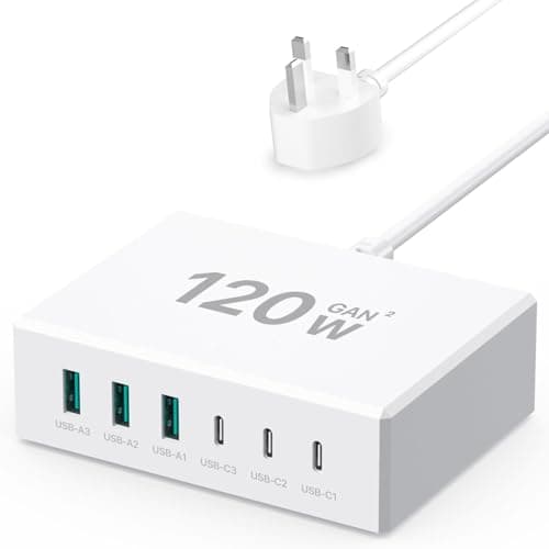 Image of USB C Charger Block, 120W 6 Port Charging Station GaN, USB-C PD+QC USB Charging Hub, Multiport USB Charger for iPhone 16/15/14/13/Pro/Pro Max/Samsung/Google