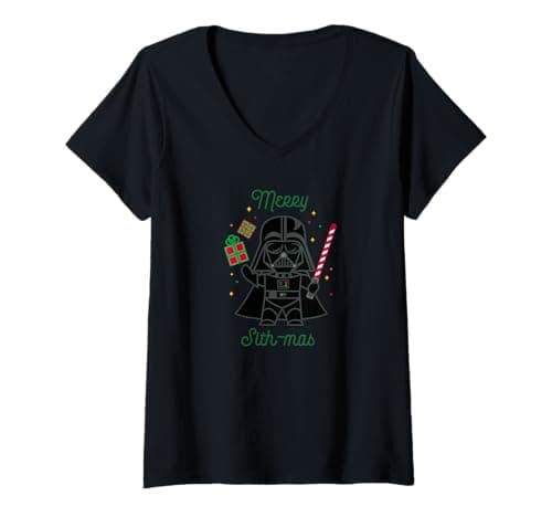 Image of Womens Star Wars Darth Vader Cute Christmas Holiday Merry Sith-mas V-Neck T-Shirt