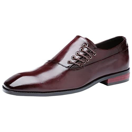 Image of ANUFER Men's Handsome Unique Design Microfiber Leather Side Lace-Up Formal Dress Shoes Burgundy SN071153 UK9