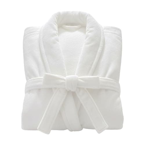 Image of Unisex Egyptian Cotton Super Soft Luxury Velour Towelling Terry Dressing Gown Nightwear With Big Pockets And Belt Soft Housecoat Bathrobe