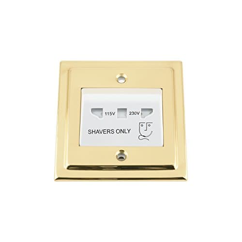 Image of Shaver Socket Dual Voltage 115V/ 230V - Single Size - Polished Brass Victorian - White Insert