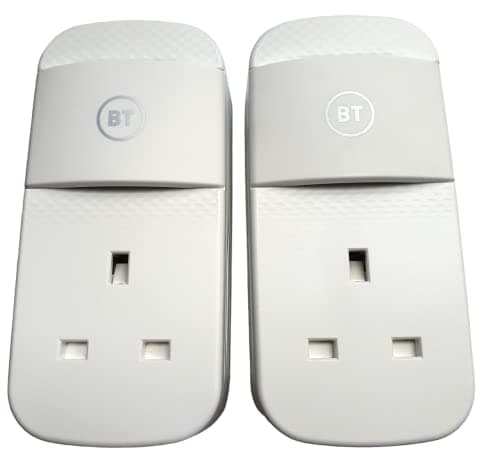 Image of British Telecom BT Powerline Adapters 1000 MBps 1GB Set of 2 Plugs Gigabit Networking Ethernet, White