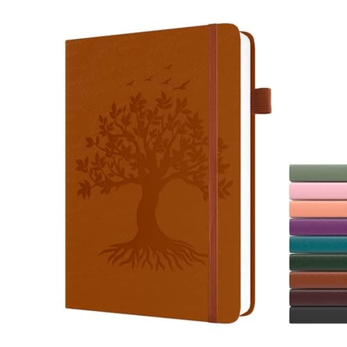 Image of Dzhzal Tree of Life Lined Journal Notebooks, A5 College Ruled 120gsm Thick Journals 365 Pages, Leather Hardcover Journaling for Women Men Writing Notebook with Pen Loop and Inner Pocket