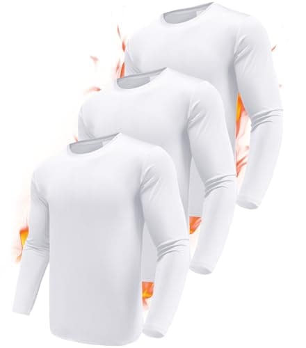 Image of Boyzn 3 Pack White Long Sleeve Running Shirts for Men, Fleece Lined Long Sleeve Thermal Undershirts, Warm Athletic Base Layer Workout Thermal T-Shirts for Men 3P12-White-2XL