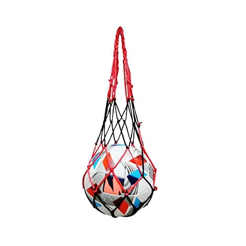 Image of Training Ball Carry Net Bag Soccer Mesh Storage Sack Organiser Gym Volleyball Multi-Sports Rugby Carrier (1 Ball Bag - Black/Red)