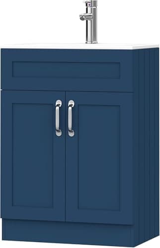Image of BELOFAY 500mm Floor Standing Bathroom Vanity Unit With Basin - Slim Waterproof Laquered Cloakroom Vanity Unit with 1 Tap Hole Ceramic Basin & Waste | Reversible Tap Fitting (Crawley Blue)