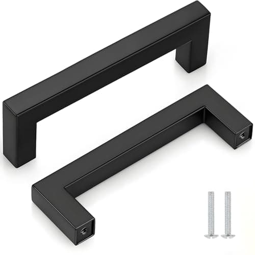 Image of CCHONGCC Kitchen Cupboard Handles Stainless Steel Cabinet Pulls Kitchen Door Handles Brushed Cabinet Handles Wardrobe Drawer Handles (2, Black, Hole Centre 96mm)
