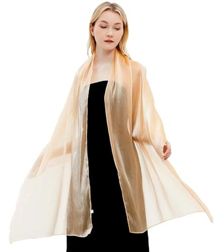 Image of Gragengs Women Shawls and Wraps for Evening Dresses Lightweight Sheer Crepe Scarf Shimmer Wedding Party Stole,Champagne