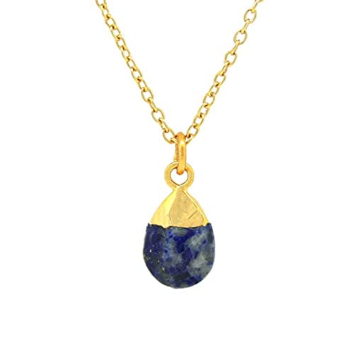 Image of Gempires Blue Lapis Lazuli Crystal Necklace, 9 x 13 mm Pear Cabochon Pendant, September Birthstone, 18 inch Adjustable Chain, 14k Gold Electroplated Jewellery (Lapis Lazuli)