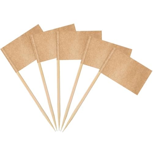 Image of AhfuLife 100pcs Blank Toothpick Flags, Food Labels for Buffet, Kraft Toothpick Flags Food Labels, DIY Cocktail Stick Flag for Sandwich Food Cheese Labels Cupcake Toppers Tableware Party Supplies Decor