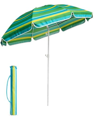 Image of Voyager 1.6m Beach Umbrella with Bag – Outdoor Parasol with Two-Piece Stick, Waterproof Polyester Canopy, Adjustable Tilt Rotary Joint, Easy Assembly & Space-Saving Design – Blue and Lime