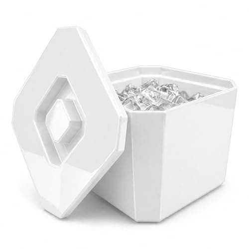 Image of Chabrias Ltd 6L White Octagonal Insulated Ice Bucket with Lid & Drainage Liner – UK Made - Double Wall BPA-Free Plastic Ice Bucket for Parties, Bars, BBQs, Home Bar & Garden Drinks Cooler - UK Made