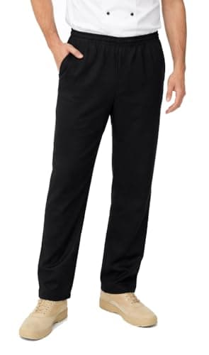 Image of IBEX Chef Trousers for Men & Women - Unisex Chefs Trousers with Drawstring, Lightweight Poly-Cotton Professional Kitchen, Plain Black, S