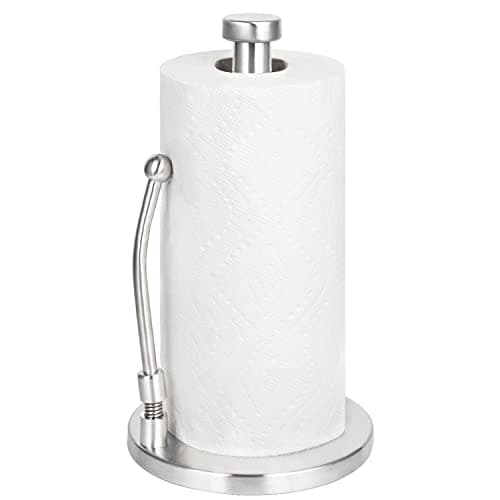Image of HEETA Upgraded Kitchen Roll Holder with Tension Arm [Delicate& Practical] Stainless Steel Paper Towel Holder Organizer Roll Dispenser for Kitchen Countertop Home Dining Table(Silver)