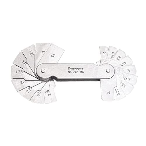Image of Starrett 272MA Millimetre Reading Fillet Or Radius Gauge, 0.75 - 5 mm Range, 0.25 mm Increment, 18 Leaves