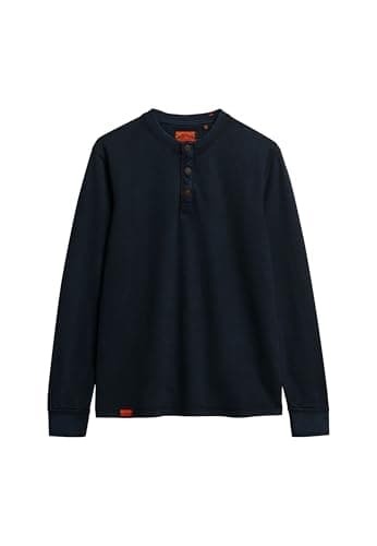 Image of Superdry Vintage Textured Grandad LS Top Men - M Dark Blue