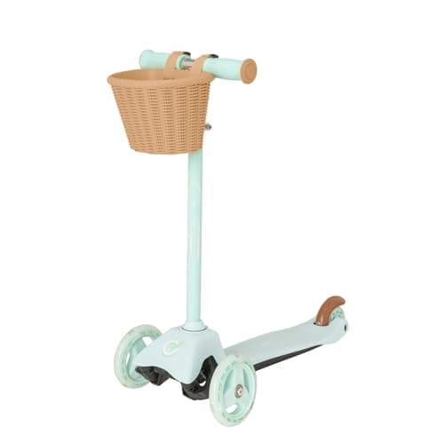 Image of EVO Mini Cruiser 3-Wheel Scooter with Toy Basket – Mint Green | Kids Kick Push Ride-On with Adjustable Handlebar | Toddler Balance Scooter for Boys & Girls Ages 2–5
