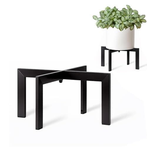 Image of MUAEEOK Plant Stand Indoor Outdoor, Metal Mid-Century Pot Stand, Modern Plant Holder Rattan Flower Plant Stool, Low Short Plant Stands for Indoor Fit 5-12 Inch Pot (Black,1 Pack)