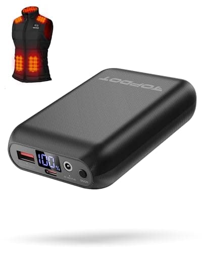 Image of Topdot 16000mAh Heated Vest Battery Pack,7.4V/5V Rechargeable Power Bank with LED Display, DC/USB/Type-C Output, and USB-C Charging Cord for Heated Gilet Hoodies Jacket,22.5W Fast Charing