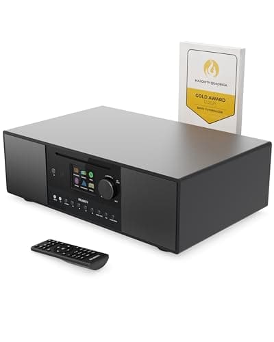 Image of Internet Radio with DAB+ and CD Player | 120W 2.1 Stereo System with Inbuilt Subwoofer | Bluetooth Enabled | Spotify Connect & Podcasts | FM Radio| LED Colour Display | MAJORITY Quadriga (Black)