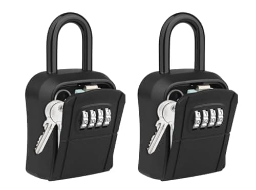Image of Diyife Key Safe, [Weatherproof][5 Keys Capacity] [2 Packs] Portable Key Box Outdoor with Removable Shackle Hanging & Wall Mounted, Resettable 4 Digit Combination Key Storage Lock Box for House