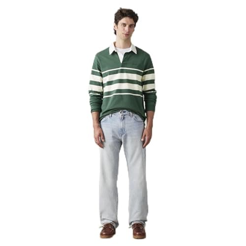 Image of Levi's Men's Jeans 555 Relaxed Straight in Cotton, Mid Rise, Blue (Baby Blue Essentials), W32/L32