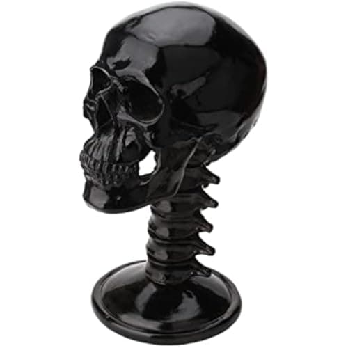 Image of LeFangGangChan Skull Headphones Stand, Multifunctional Sunglasses Scarf Skull Helmet Stand, Resin Black Skull With Spine Home Ornament