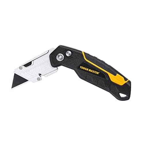 Image of TOUGH MASTER Folding Utility Knife, Plus 4 Piece SK2 Blades, Retractable Function, Aluminium Alloy Handle, Comfortable Grip Ideal for Cutting Plastic, Wood, Paper (TM-UFK174)