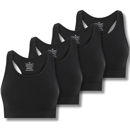 Image of FM London 4pk Racerback Sports Bra (UK, Alpha, XS, S, Regular, Regular, Black)