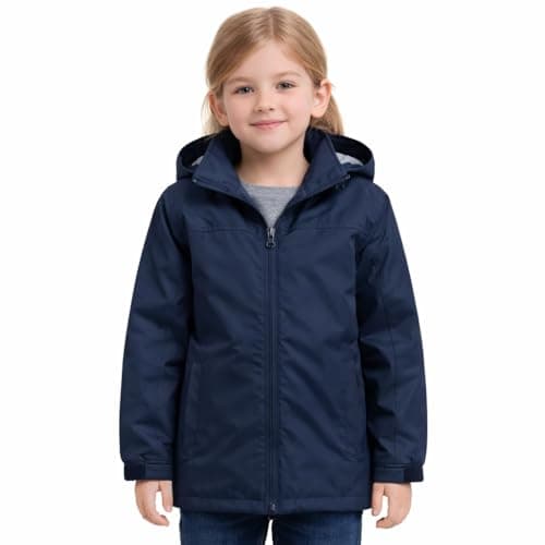 Image of Blu Apparel Kids Waterproof Jacket Childrens Rain Coat ideal for School Coat, Walking Windproof Jacket, Childrens Rain Jacket (UK, Age, 13 Years, Regular, Navy Fleece Lined)