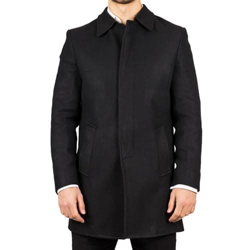 Image of TruClothing Men's Overcoat Classic Collar Wool Blend Classic Trench Coat Winter Jacket - Black L