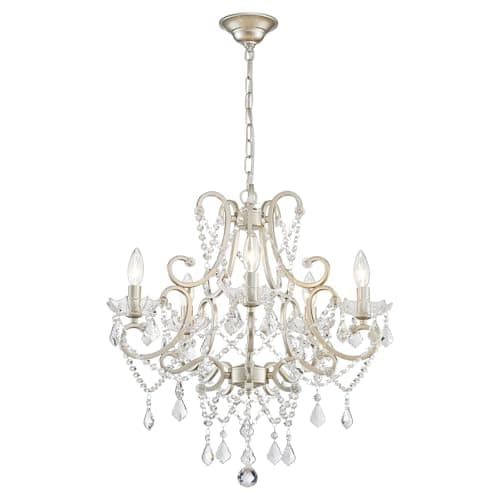 Image of Crystal Chandelier, 5-Light Modern Chandelier for Dining Room Light Fixture, Nickel Finish Pendant Ceiling Light Fixture, Modern Candle Chandelier for Living Room Kitchen Island Entryway Bedroom
