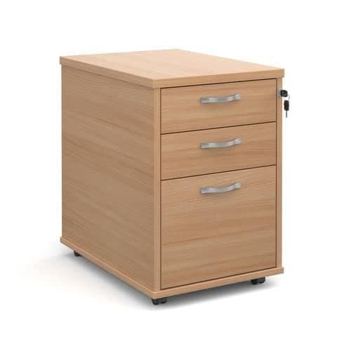 Image of Office Monster Hayes tall mobile 3 drawer pedestal with silver handles 600mm deep - beech