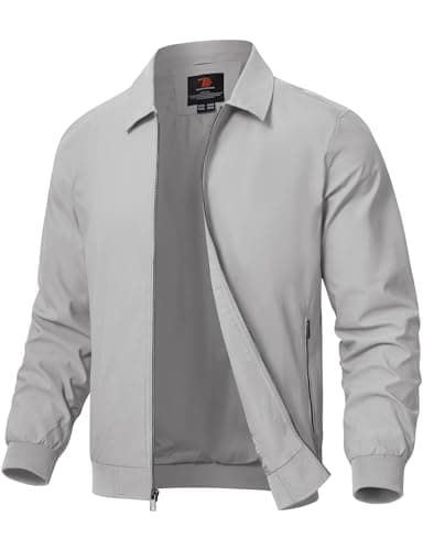 Image of Rdruko Men's Casual Lapel Jacket Lightweight Outdoor Windbreaker Jacket Smart Spring Autumn Jackets for Sport Work Walking Hiking Golf Light Grey 3XL