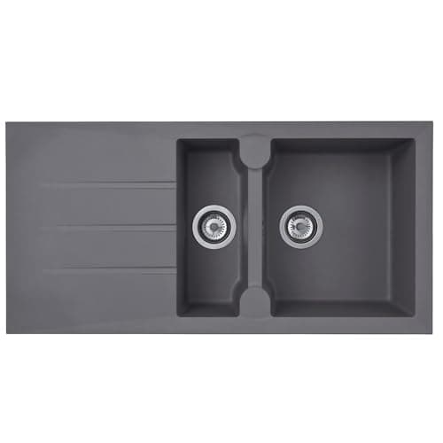 Image of Liquida LP15GR 1.5 Bowl Composite Reversible Inset Grey Kitchen Sink with Waste