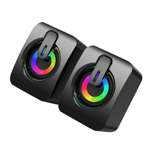 Image of SHINEOFI Wired USB Speakers for Monitor with Small Subwoofer, 1 Pair of 2-Inch Desktop Speakers Featuring Colorful LED Breathing Light and Wide Compatibility for Laptop and Home Decoration
