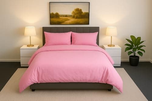 Image of ARLINENS Plain Dyed Duvet Quilt Cover Bedding Set With Pillowcase in following colours and Sizes (Single, Pink)