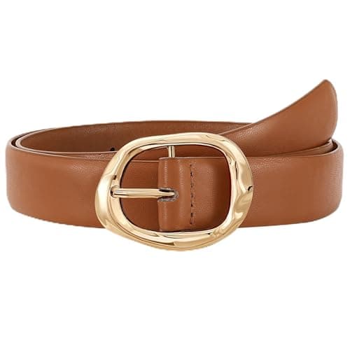 Image of JASGOOD Women Leather Belt for Jeans Pants Ladies Casual Waist Belt Fashion Women Belt with Gold Buckle,Brown