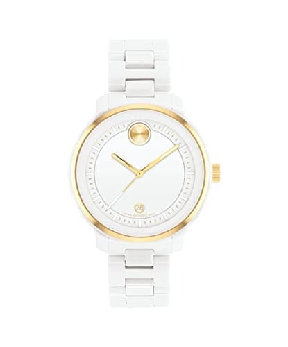 Image of Movado Bold Verso Watch for Women - Swiss Quartz 3H Movement, Ceramic Link Bracelet - 5 ATM Water Resistance - Luxury Fashion Timepiece for Her - 39mm, White, Casual
