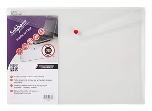 Image of Snopake A3 Polyfile Popper Wallet with Press Stud Closure – Clear [Pack of 5] Ref: 11174