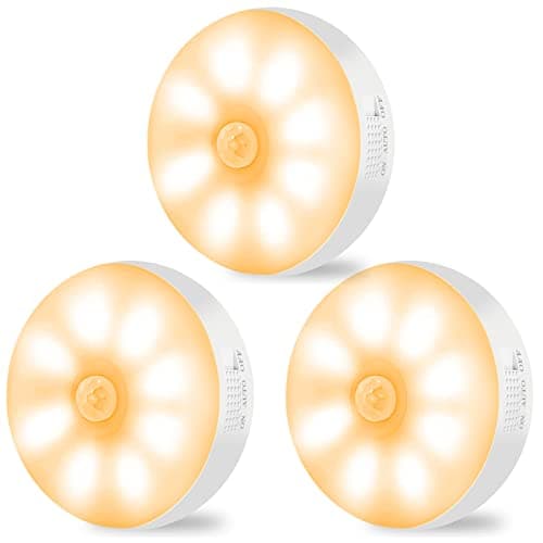 Image of Motion Sensor Lights Indoor Rechargeable Wireless Wall Light LED Stair Night Lights Lamps with Auto/On/Off for Stairs Living Room Bathroom Corridors Closet Kitchen Under Cabinets (6000K, 3 Pack)